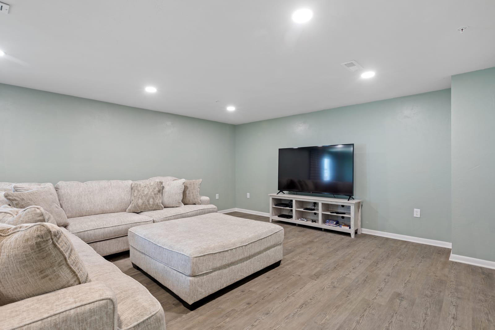 Basement entertainment area installation in Pittsburgh