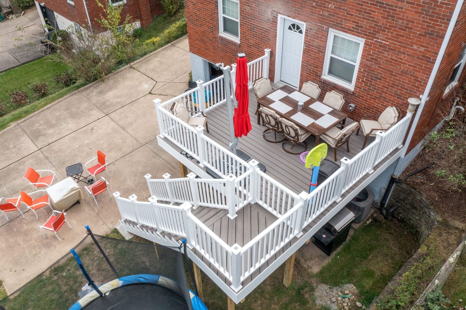 Aerial view of composite deck with stairs in Pittsburgh