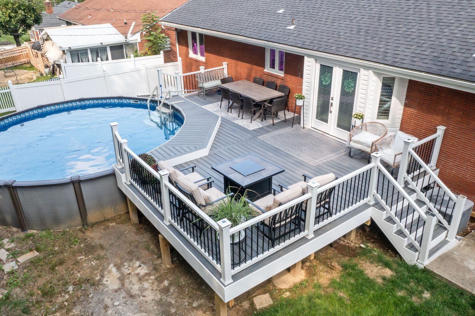 Aerial pool deck installation Pittsburgh