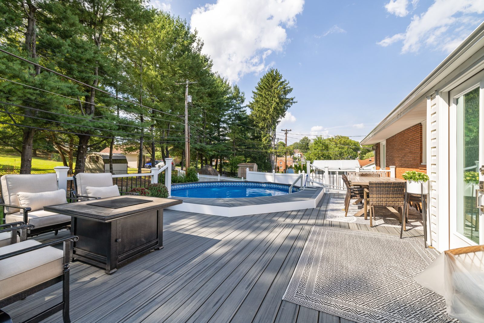 Composite pool deck with fire pit Pittsburgh