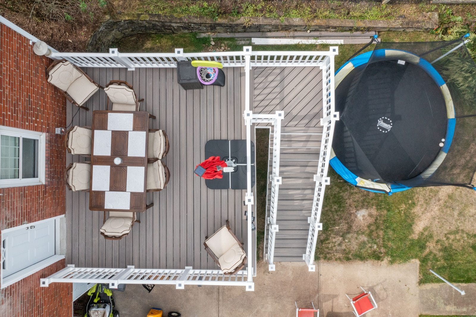 Drone view of multi-level deck in Pittsburgh