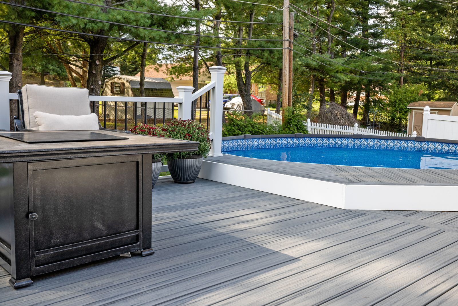 Pool deck white railing Pittsburgh