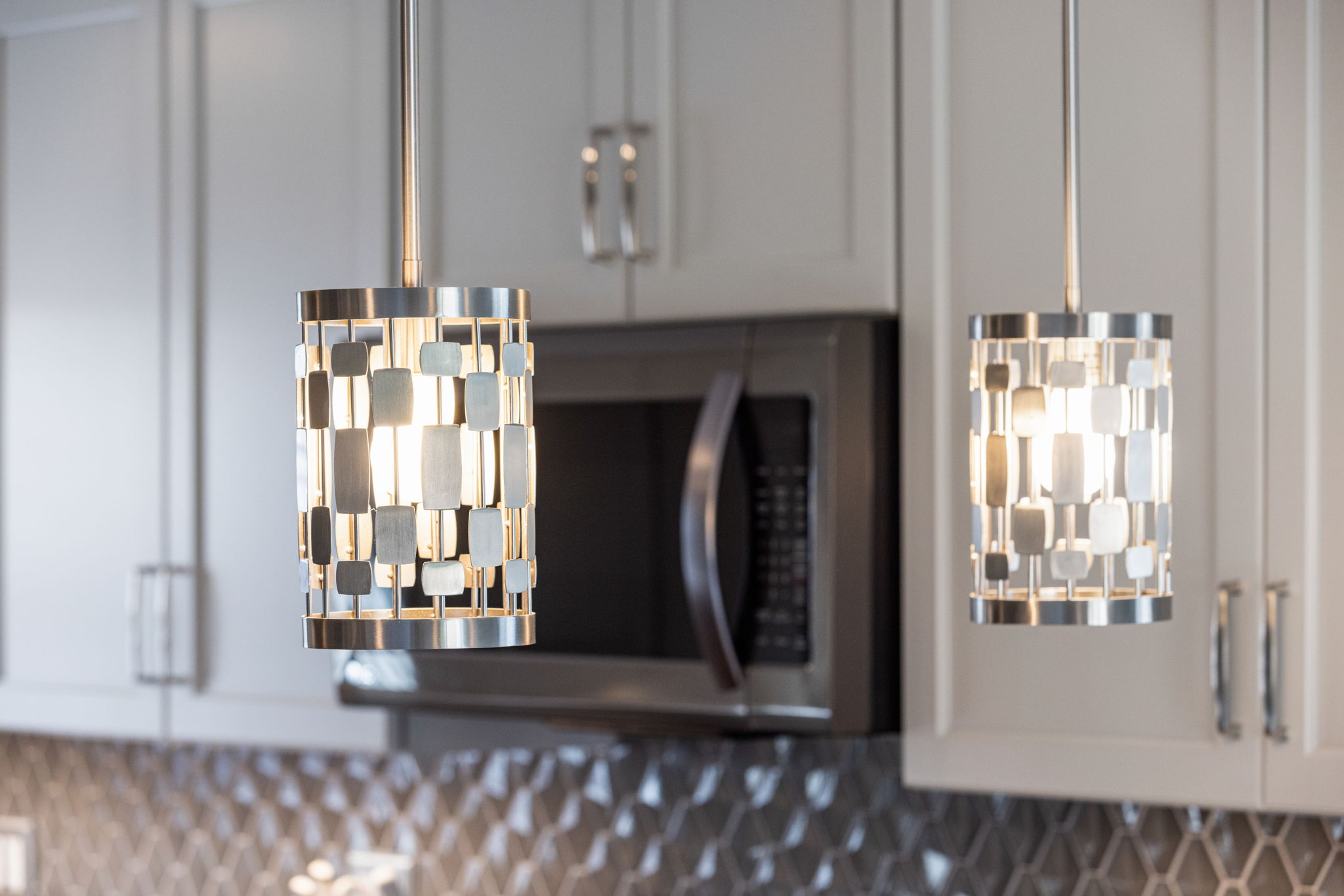 Modern kitchen design with blue accent wall