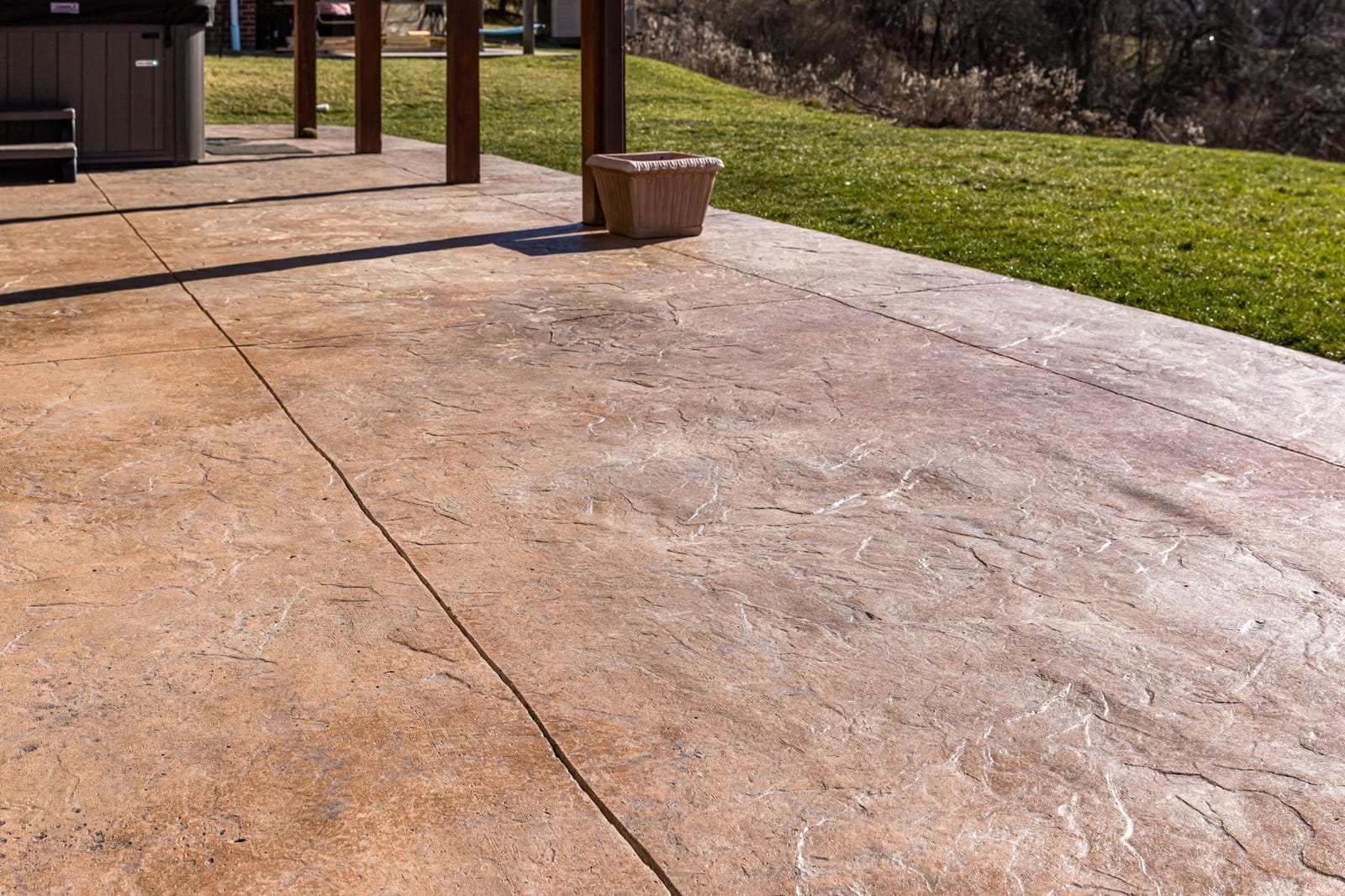 Stamped concrete patio in backyard in Pittsburgh